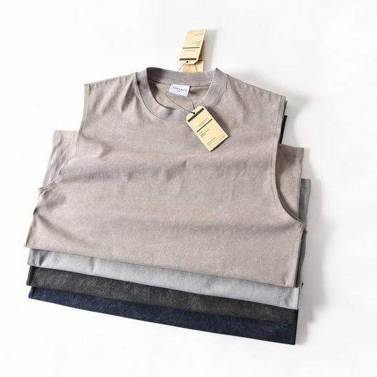 Camiseta Sin Mangas de Algodón Lavado Vintage para Hombre - Image 23