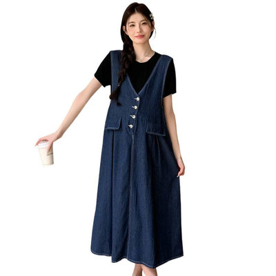 Conjunto de Dos Piezas: Falda Denim con Chaleco y Camiseta Base Talla Grande - Image 5