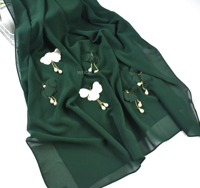 Pañuelo Hijab Floral de Gasa Perlada Premium - Image 14