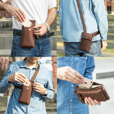 Bolsa Vintage para Celular en Cuero Crazy Horse - Estilo Retro para Hombre - Image 6