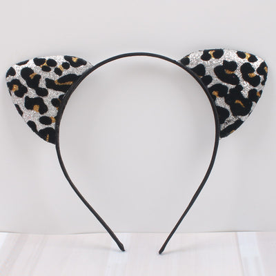 Diadema con Orejas de Gato Aterciopeladas con Glitter y Estampado de Leopardo - Image 3
