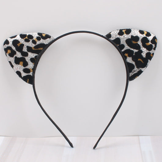 Diadema con Orejas de Gato Aterciopeladas con Glitter y Estampado de Leopardo - Image 3