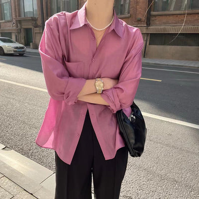 Camisa Tencel de Manga Larga Colores Sólidos para Trabajo Diario - Image 5