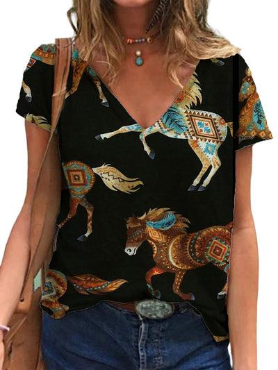 Playera Cuello V Estampado Retro 3D para Mujer - Image 26