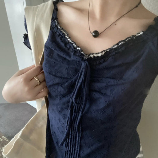 Blusa Escote V con Encaje y Mangas Abullonadas - Image 2