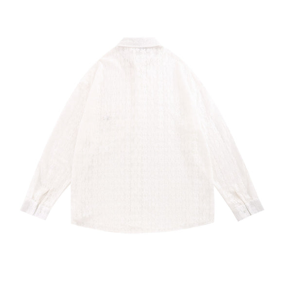 Chaqueta Casual Suelta con Encaje Calado y Mangas Largas