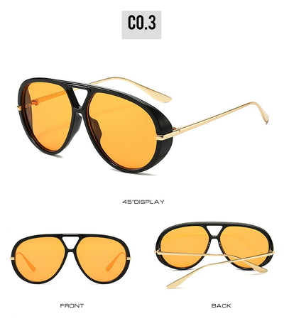 Retro aviator sunglasses with bright black frames, vibrant orange lenses, and sleek gold-colored metal temples. - Image 17