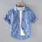 Camisa Denim Estampada de Manga Corta Cuadros Verano Hombre