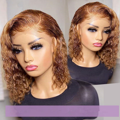Peluca Bob Rizado Miel Rubio con Encaje Frontal en Cabello Humano - Image 7