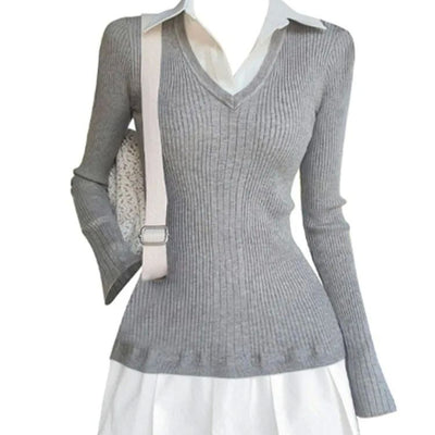 Suéter Preppy Falso Dos Piezas para Otoño e Invierno - Image 3