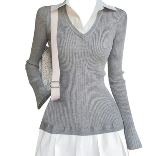 Suéter Preppy Falso Dos Piezas para Otoño e Invierno - Image 3