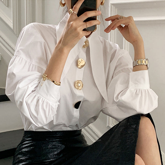 Camisa Suelta de Lino para Mujer con Cuello Solapa