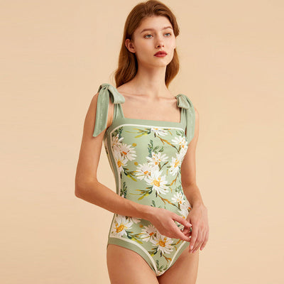 Traje de Baño Vintage Francés Estampado Doble Cara Ajustado