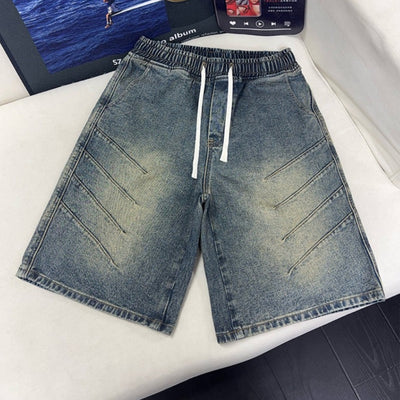 Shorts Denim Lavado con Efecto Arrugado para Hombre