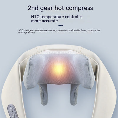 Light gray shoulder and neck massager with blue trim, featuring control buttons and adjustable straps. - Image 3
