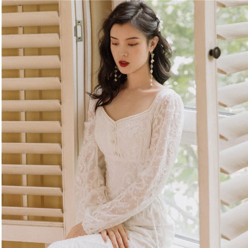 Vestido Blanco de Manga Larga Primer Amor - Estilo Romántico para Citas