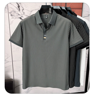 Polo de Seda Helada a Rayas - Camisa Business Casual para Hombre Maduro - Image 17