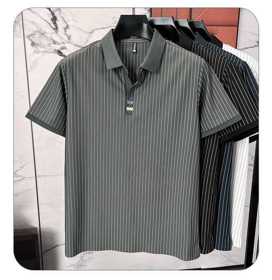 Polo de Seda Helada a Rayas - Camisa Business Casual para Hombre Maduro - Image 17