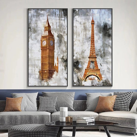 Cuadro de Lienzo Paisaje Torre Dorada Retro para Dormitorio