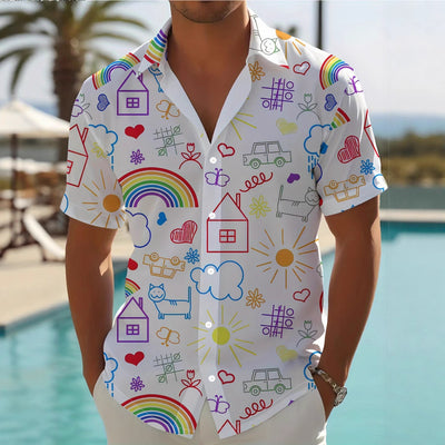 Camisa Manga Corta Hombre Estampado Floral 3D