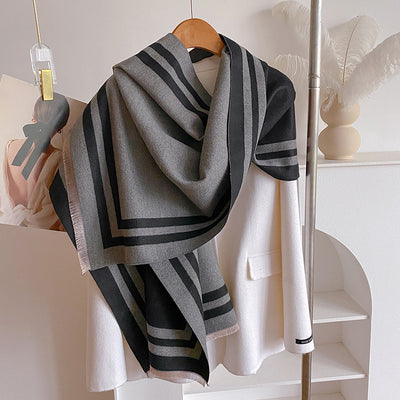 Bufanda Térmica Mujer con Patrón Geométrico y Líneas Jacquard