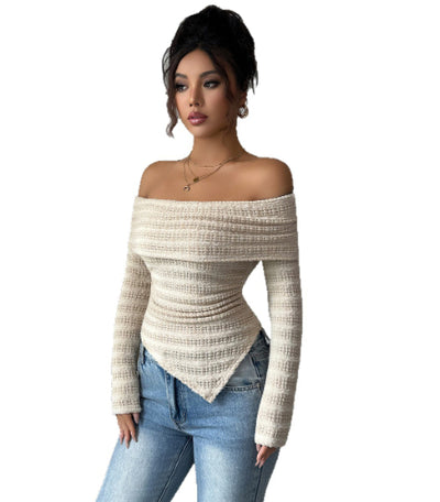 Blusa Larga de Hombros Descubiertos en Tono Damasco Suave - Image 12