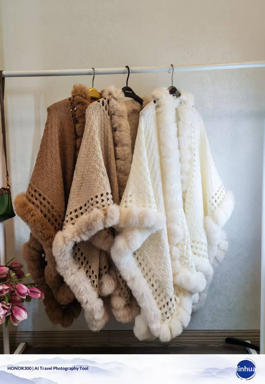 Chal Grueso de Piel de Conejo para Mujer - Abrigo Cálido de Color Sólido - Image 8