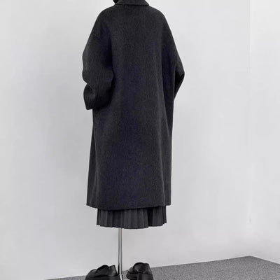 Abrigo de Lana Coreano Gris Oscuro Holgado Largo Mujer Premium - Image 9