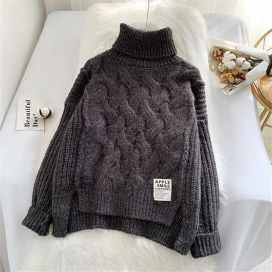 Suéter Cuello Alto Retro Coreano Tejido Cómodo - Image 11