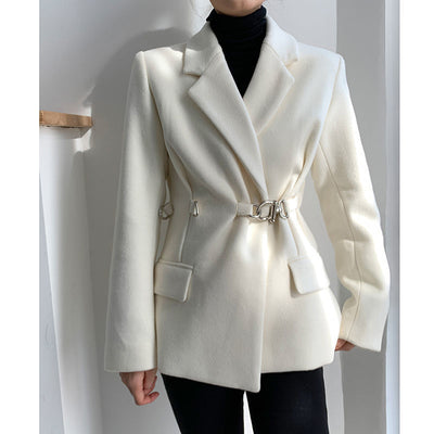 Blazer de Lana Blanco Mujer Corte Holgado Diseño Nicho Temperamento Sofisticado - Image 10