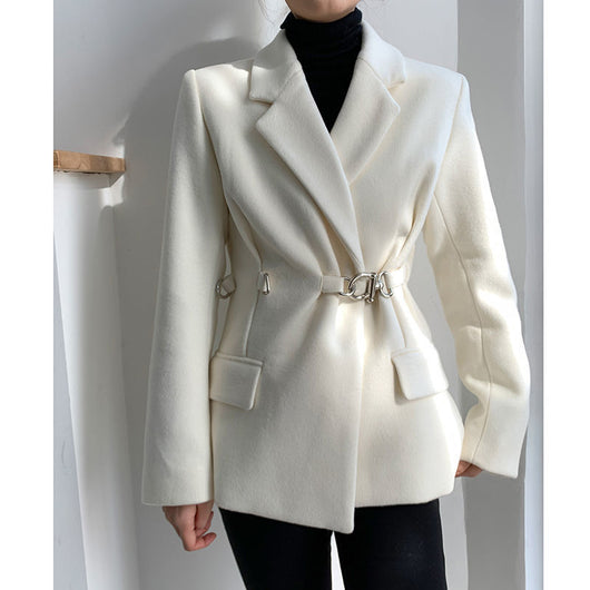 Blazer de Lana Blanco Mujer Corte Holgado Diseño Nicho Temperamento Sofisticado - Image 10