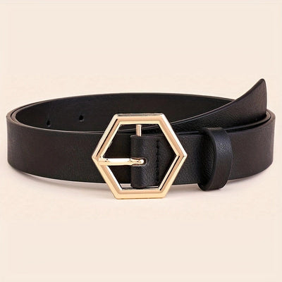 Cinturón PU con Hebilla Dorada Estrella Hexagonal Irregular para Mujer - Image 4