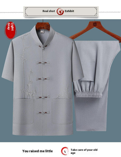 Traje Tang Chino Tradicional de Manga Corta para Hombre - Image 11