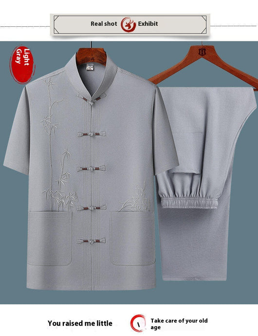 Traje Tang Chino Tradicional de Manga Corta para Hombre - Image 11