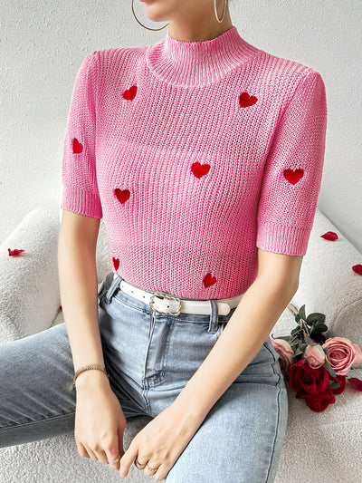 Suéter Tejido Cuello Alto con Corazón Manga Corta para Mujer - Image 8