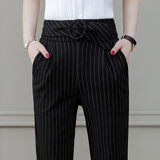 Pantalones Harem Profesionales de Rayas Delgadas con Estiramiento - Image 11