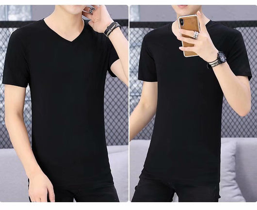 Camiseta Blanca Slim Fit Cuello V Manga Corta para Hombre - Básico Versátil de Verano - Image 14