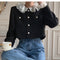 Abrigo Tweed Corto Estilo Hepburn con Volantes - Elegancia Francesa para Mujer