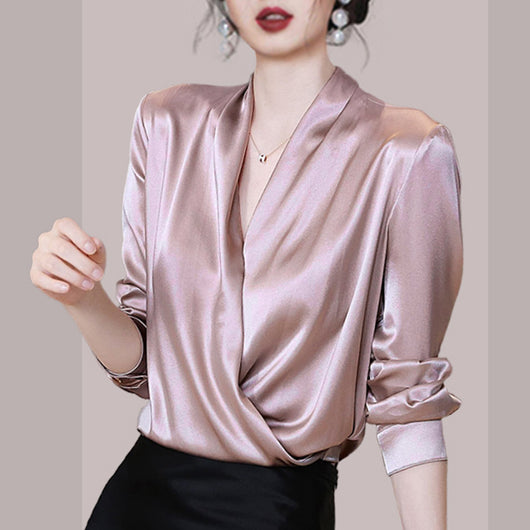 Blusa de Satén Escote V para Mujer - Prenda Premium de Alta Calidad - Image 10