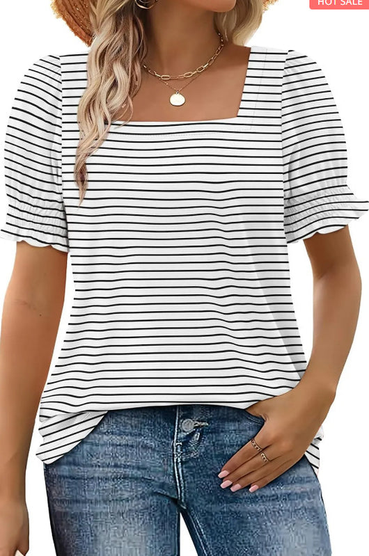 Blusa Suelta Cuello U con Mangas de Pétalos - Image 10