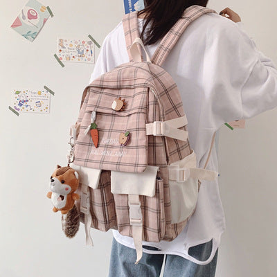 Mochila Escolar Coreana de Gran Capacidad Estilo Preppy Cuadriculada - Image 8