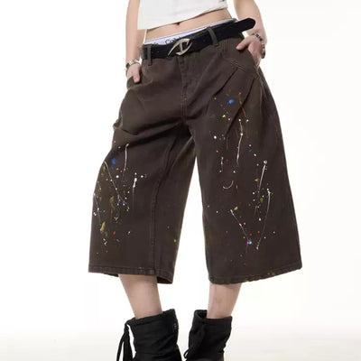 Shorts Denim Infantil Estilo Graffiti Paint-Splashing Verano Niño y Niña - Image 8