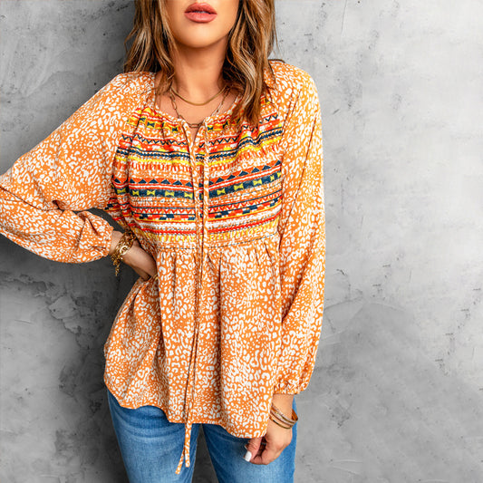Blusa de Gasa Bordada con Cuello Redondo y Mangas Farol - Image 2
