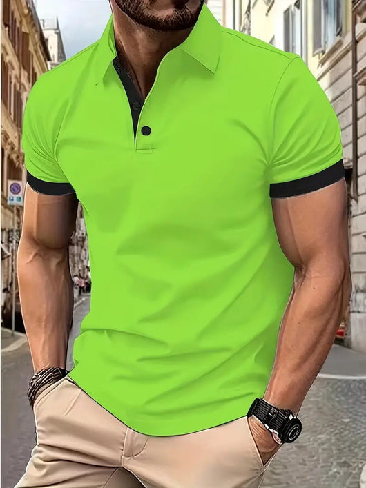 Polo Casual Holgado de Manga Corta Liso para Hombre - Image 31