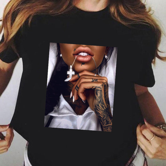 Camiseta Negra Talla Grande para Mujer - Manga Corta Verano - Image 17