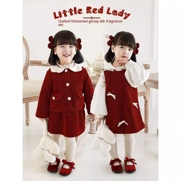 Falda Abrigo de Tirantes con Forro Polar para Niña - Diseño Rojo Elegante Año Nuevo