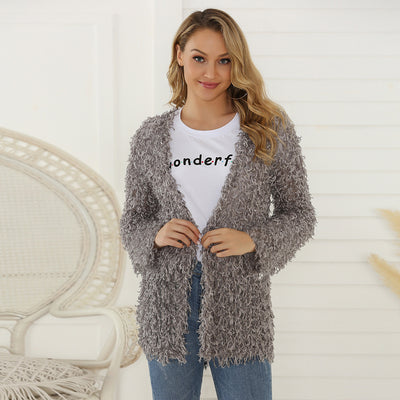 Abrigo Cardigan Largo de Mujer Otoño con Tela Felpa Premium