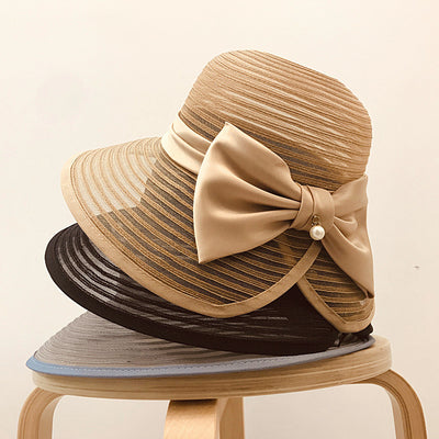 Sombrero de Paja Vintage con Moño Perla para Playa - Image 2