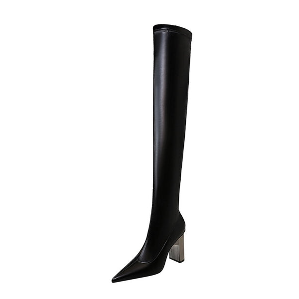 Botas Altas Sexy Hasta la Rodilla con Tacón Fino Puntiagudo