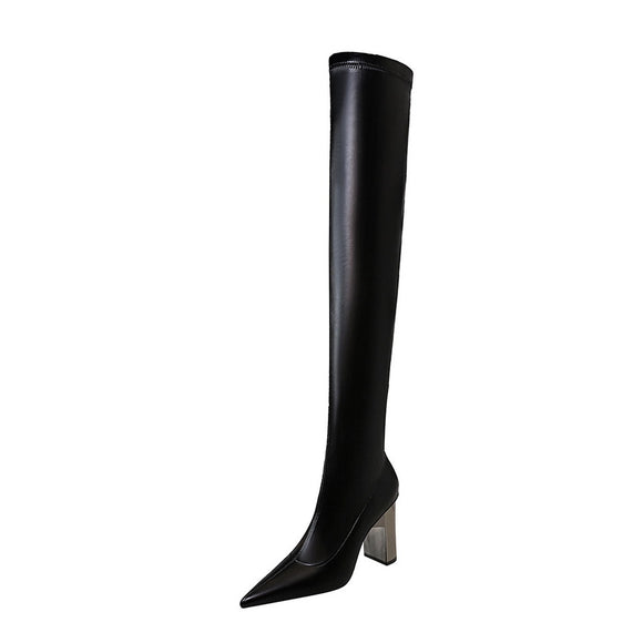 Botas Altas Sexy Hasta la Rodilla con Tacón Fino Puntiagudo